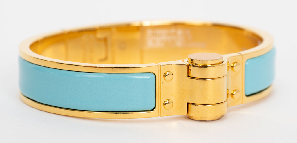 Hermes Turquoise Gold Hinged Bracelet