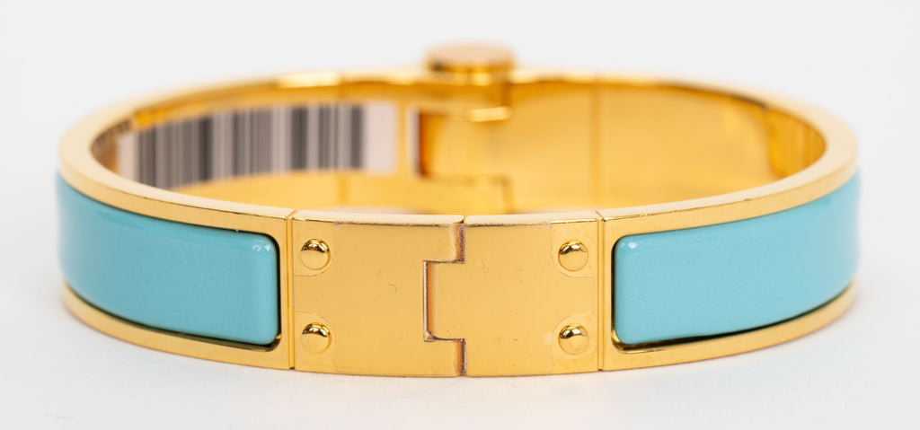 Hermes Turquoise Gold Hinged Bracelet