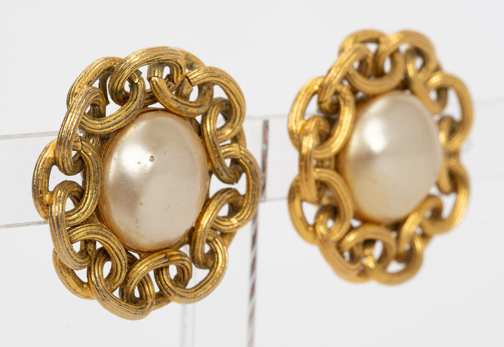 Chanel 80s Faux Pearl Clip Earrings