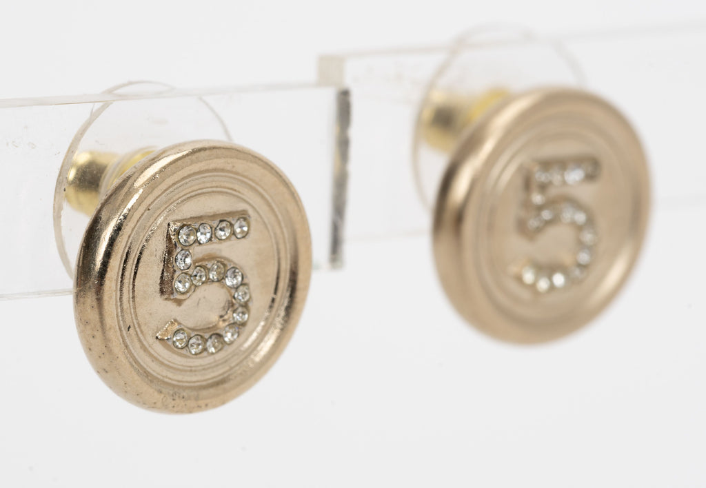 Chanel Number 5 Button Pierced Earrings
