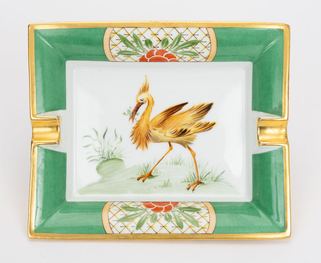 Hermès Gold and Green Bird Ashtray