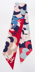Chanel New Blue Red Flower Maxi Twilly - Vintage Lux