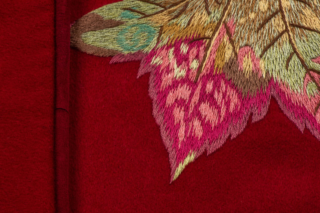 Hermès Burgundy Embroidered King Blanket