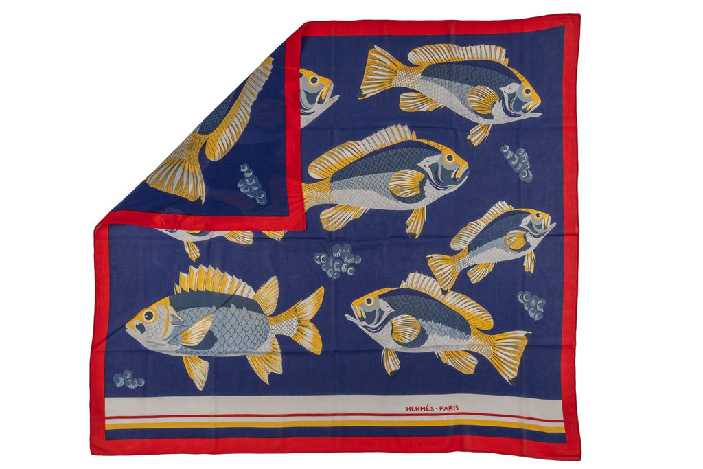 Hermès Navy Fish Cotton Sarong