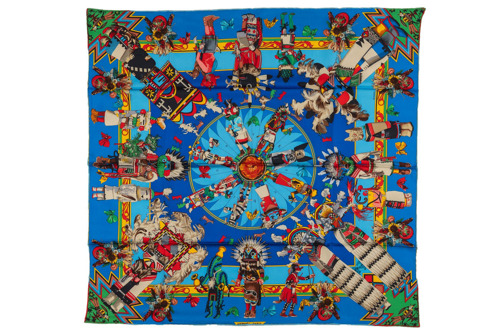 Hermes Rare Turquoise Kachinas Scarf