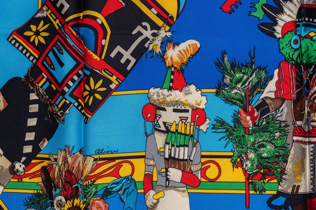 Hermes Rare Turquoise Kachinas Scarf