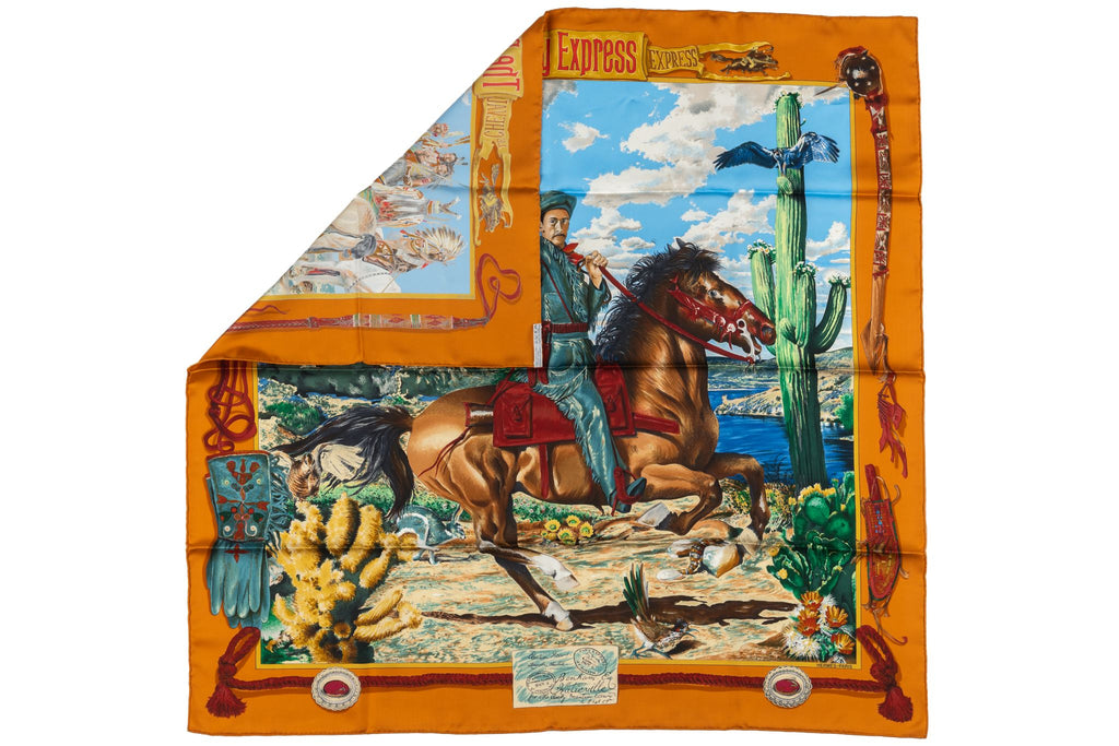 Hermes Moutard Silk Pony Express Scarf