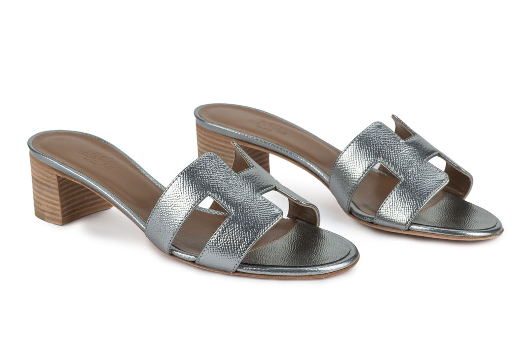 Hermès New Silver Oasis Sandal Epsom