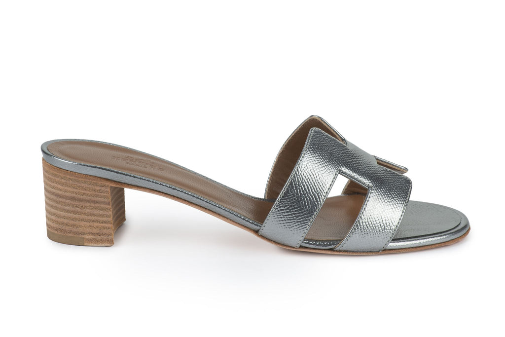 Hermès New Silver Oasis Sandal Epsom
