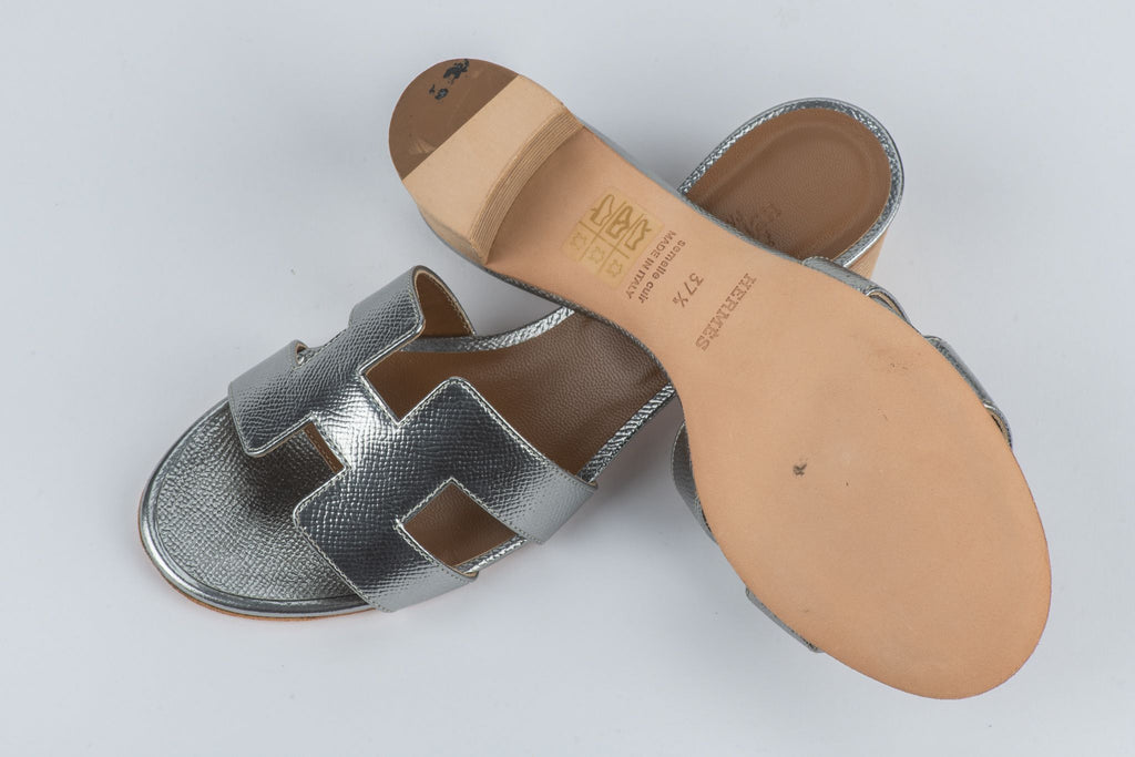 Hermès New Silver Oasis Sandal Epsom