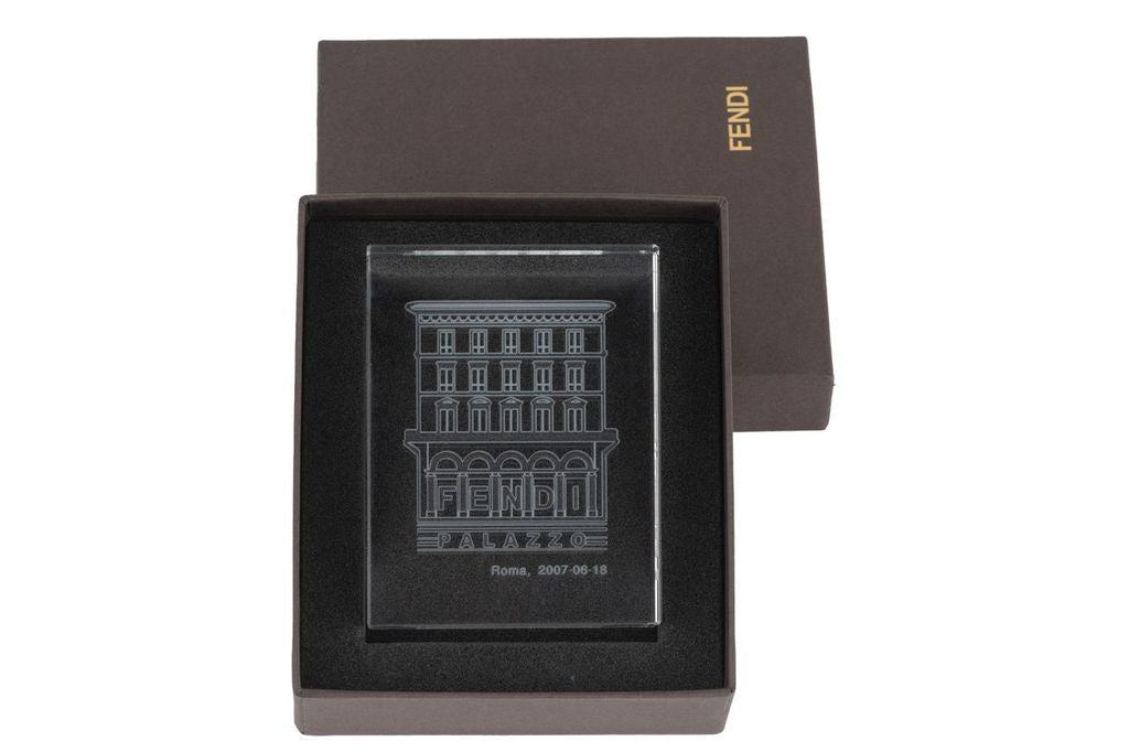 Fendi New In Box Lucite Paper Weight