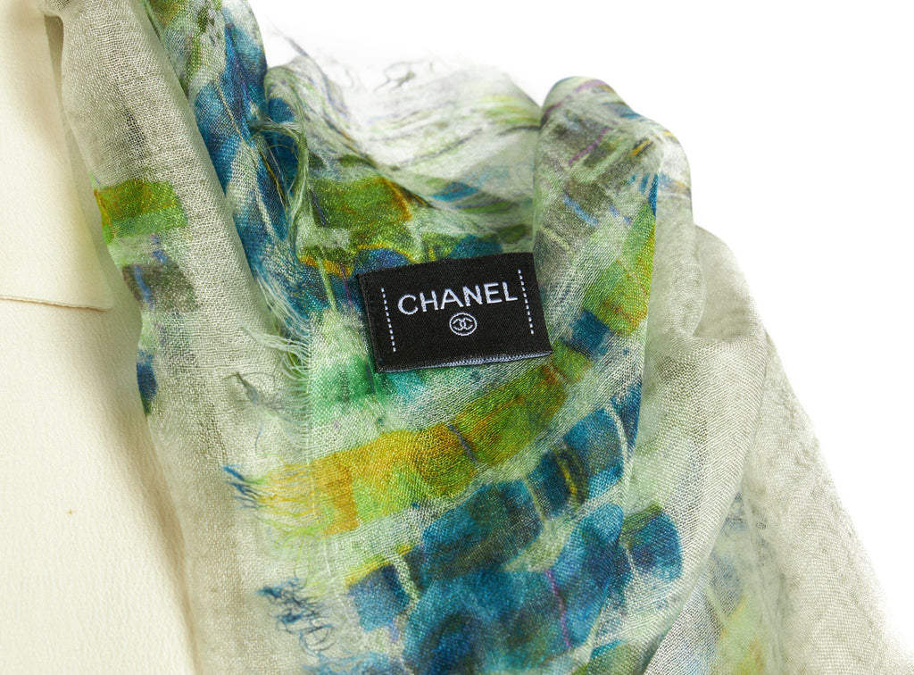 Chanel New Cashmere Green Logo Shawl