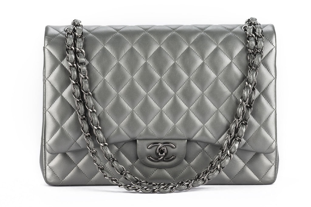 Chanel Pewter Lambskin Quilted Jumbo