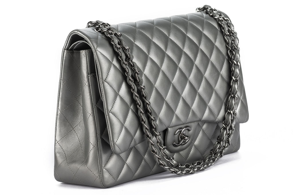 Chanel Pewter Lambskin Quilted Jumbo