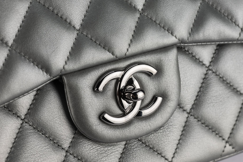 Chanel Pewter Lambskin Quilted Jumbo
