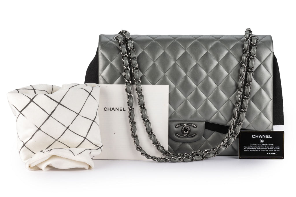Chanel Pewter Lambskin Quilted Jumbo