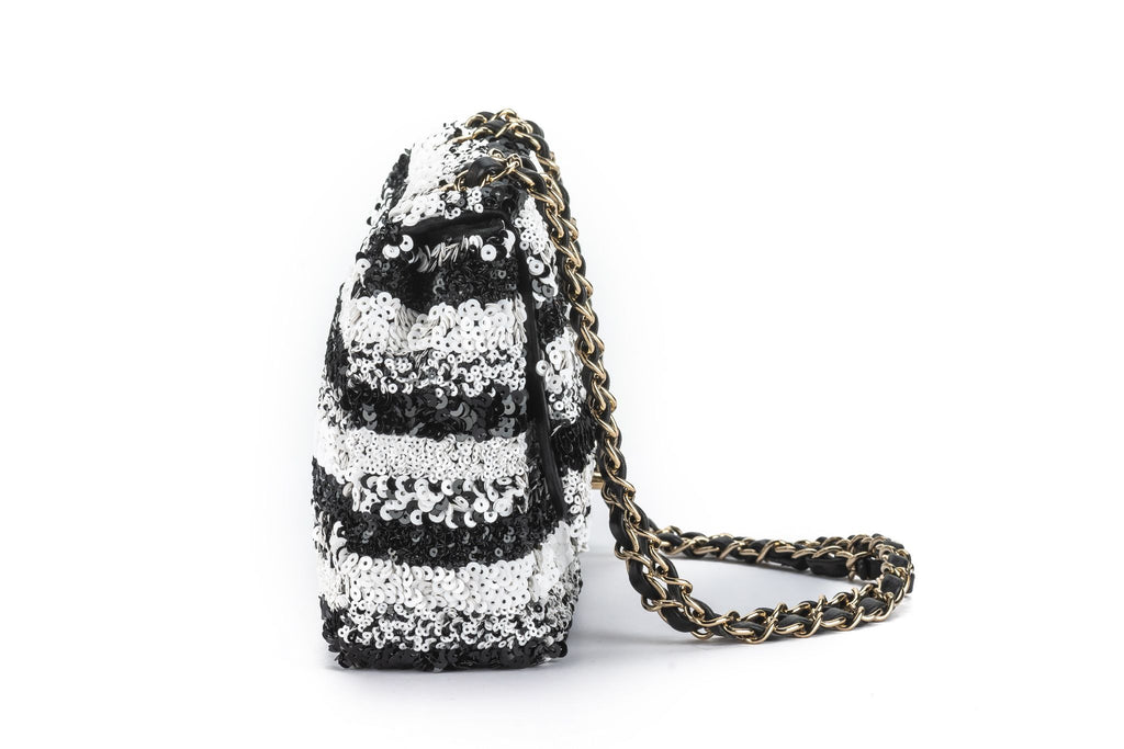 Chanel Sequin Small Flap Black White