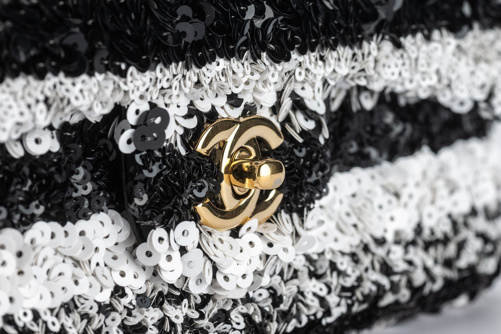 Chanel Sequin Small Flap Black White