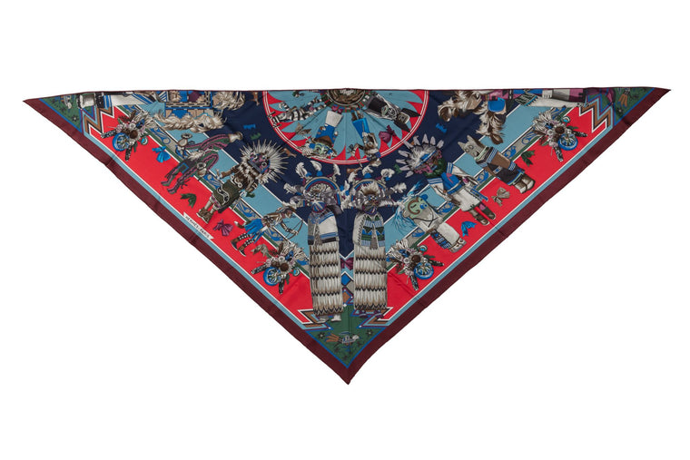 Hermès Blue âœKachinasâœ Pointe Silk Shawl