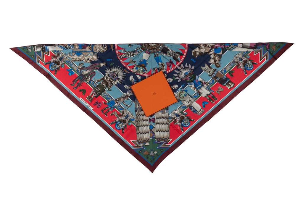 Hermès Blue âœKachinasâœ Pointe Silk Shawl