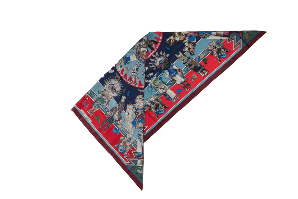 Hermès Blue âœKachinasâœ Pointe Silk Shawl