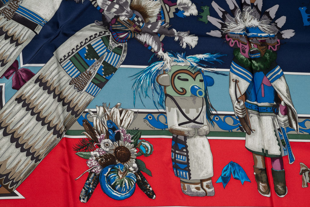 Hermès Blue âœKachinasâœ Pointe Silk Shawl