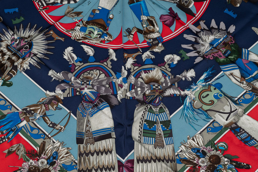 Hermès Blue âœKachinasâœ Pointe Silk Shawl