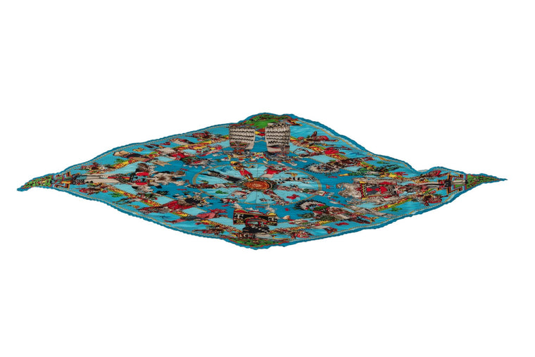 Hermès Turquoise Pleated Kachinas Scarf