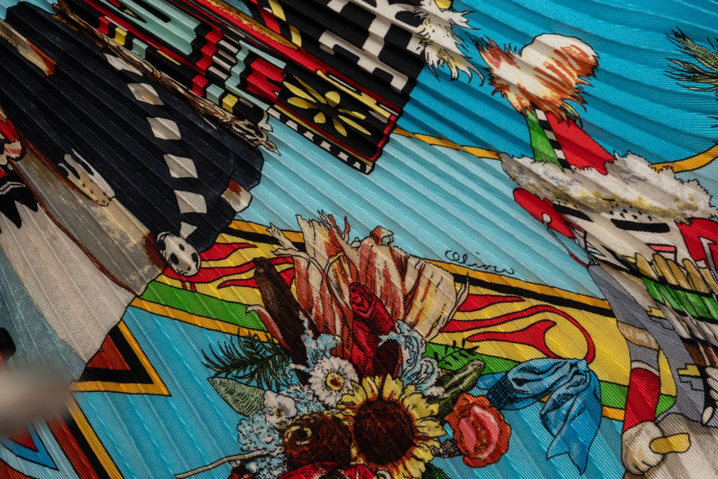 Hermès Turquoise Pleated Kachinas Scarf