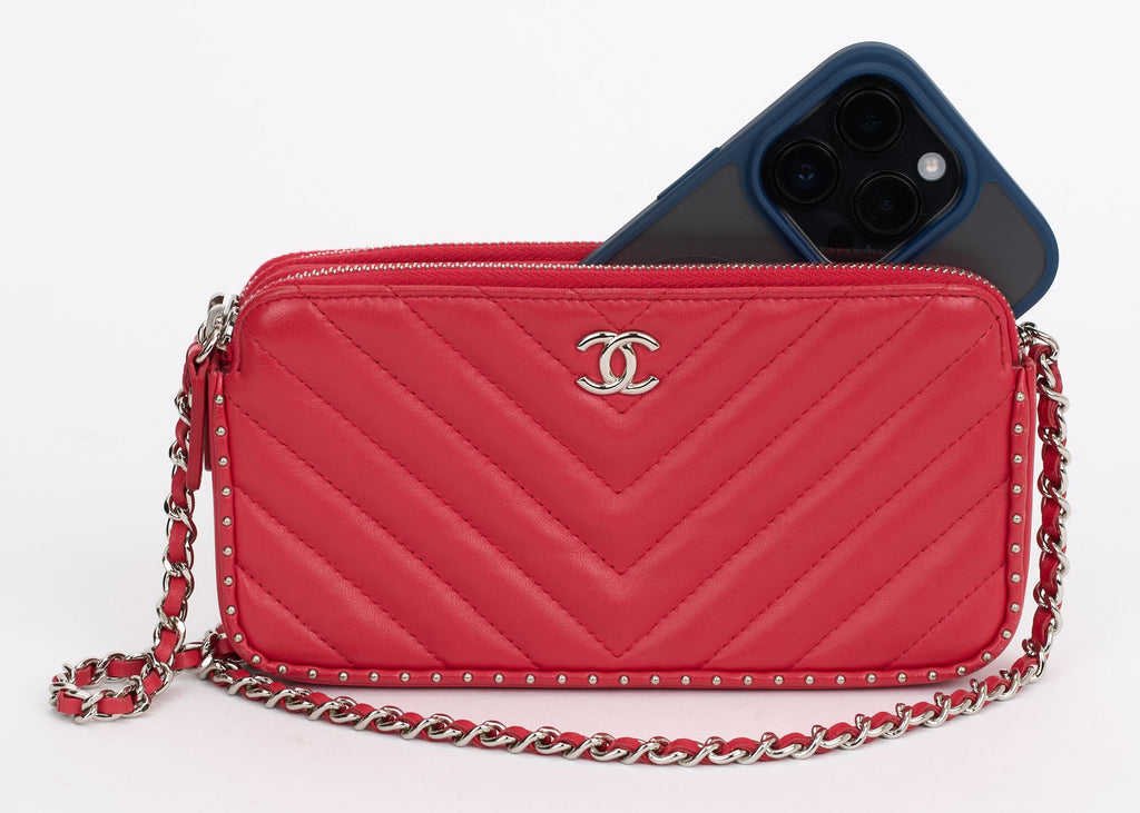 Chanel Red Chevron Quilted Stud Crossbod
