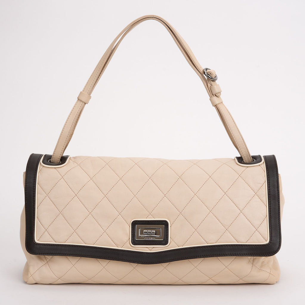 Chanel 2 Tone Beige Large Flap