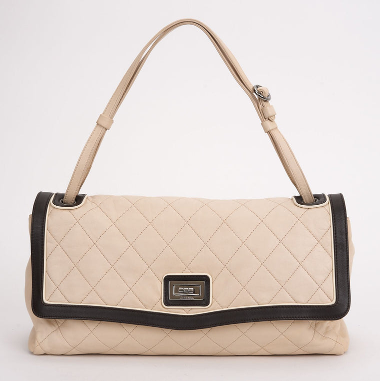 Chanel 2 Tone Beige Large Flap