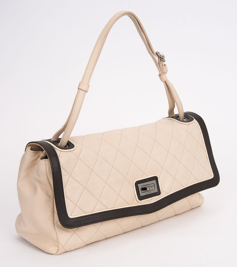 Chanel 2 Tone Beige Large Flap