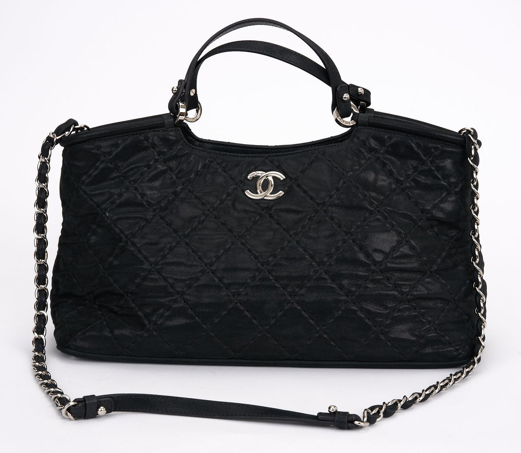 Chanel Black Quilted Glazed Leather Tote