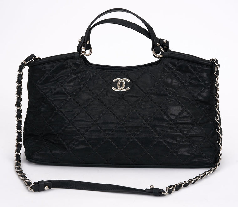 Chanel Black Quilted Glazed Leather Tote