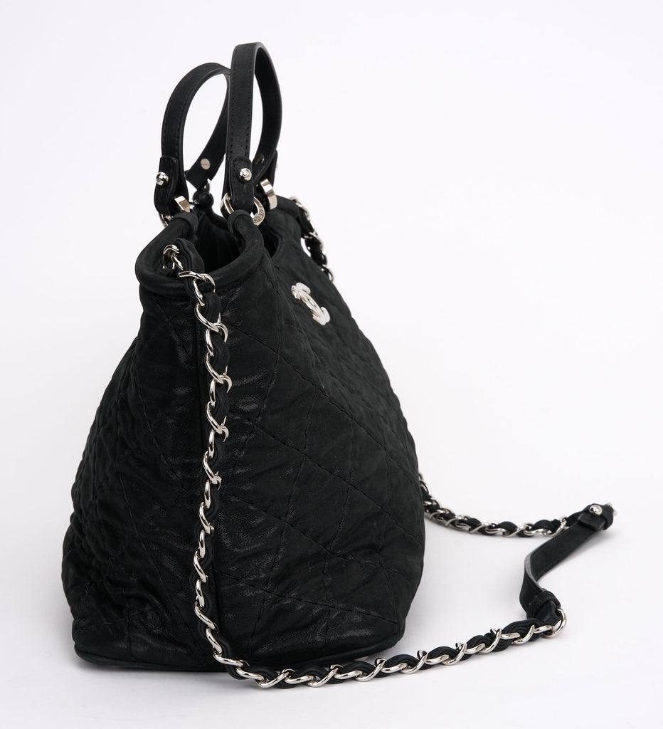 Chanel Black Quilted Glazed Leather Tote