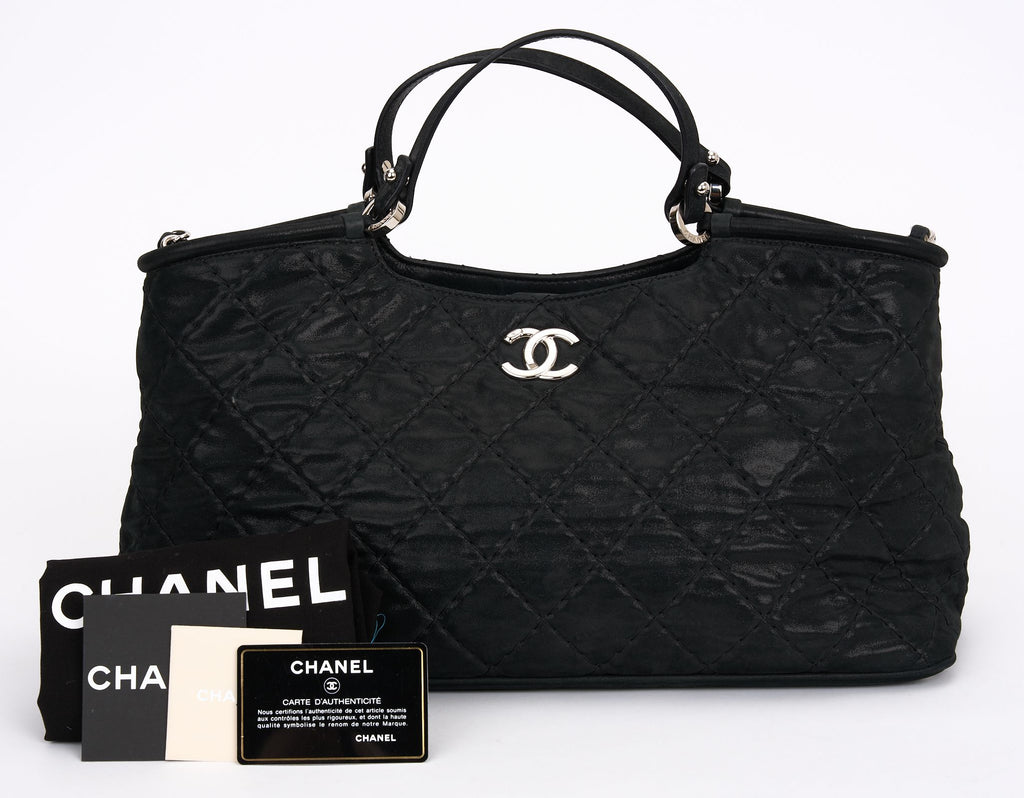 Chanel Black Quilted Glazed Leather Tote