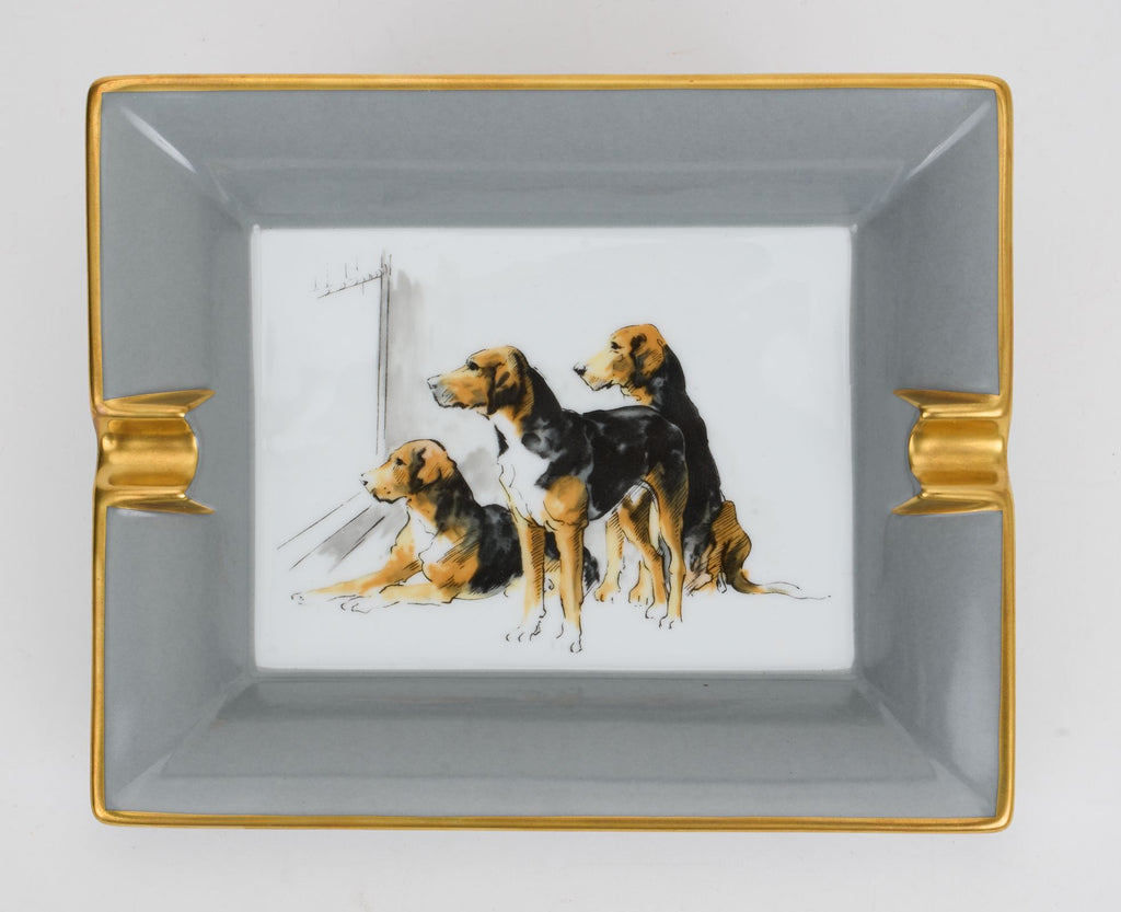 Hermès Grey Gold Dog Porcelain Ashtray