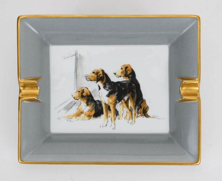 Hermès Grey Gold Dog Porcelain Ashtray