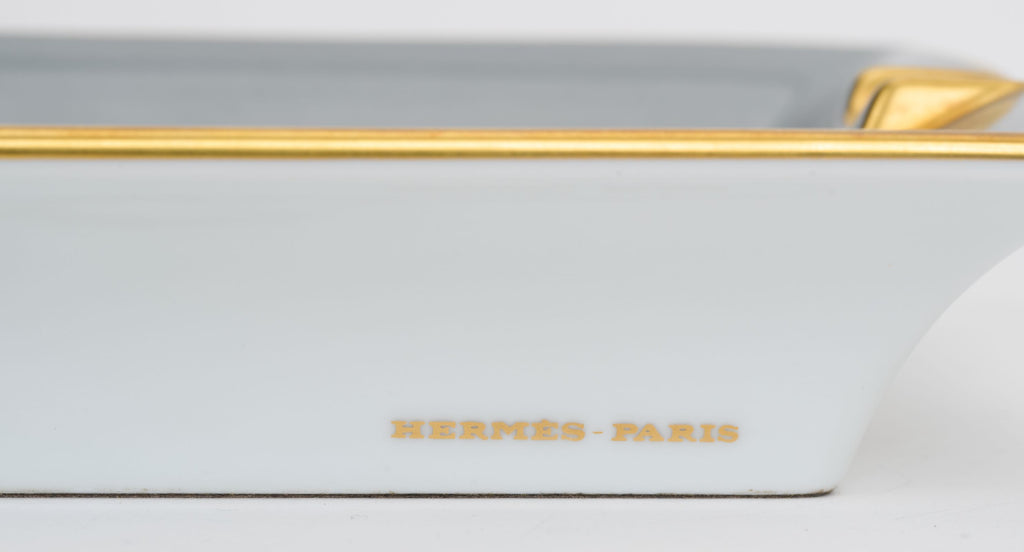 Hermès Grey Gold Dog Porcelain Ashtray