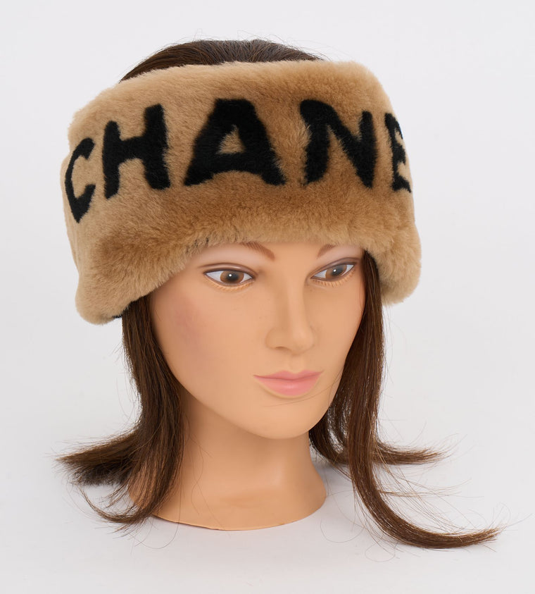 Chanel Caramel Black Shearling Headband