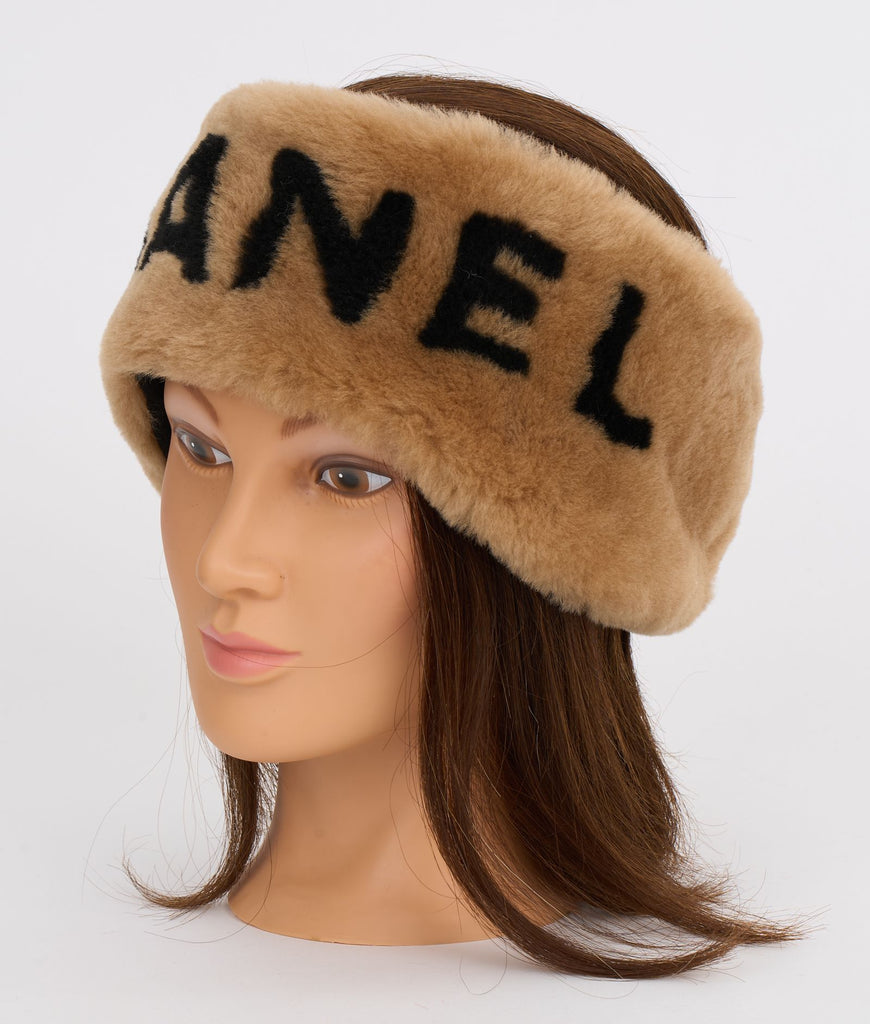 Chanel Caramel Black Shearling Headband