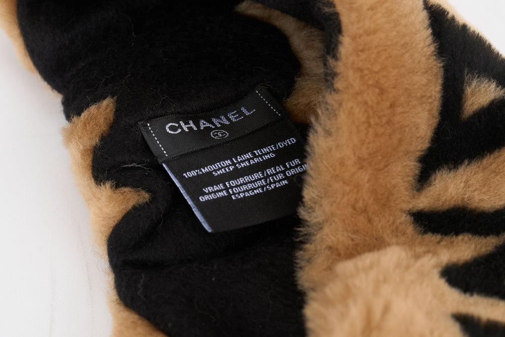 Chanel Caramel Black Shearling Headband