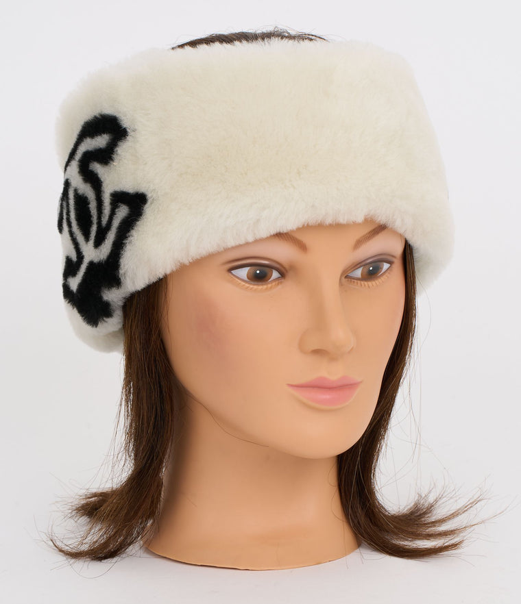 Chanel New White Shearling Logo Headband