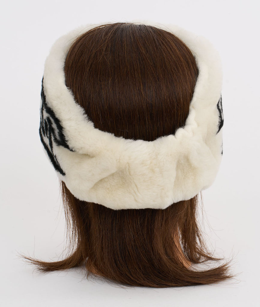 Chanel New White Shearling Logo Headband