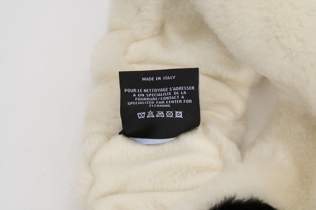Chanel New White Shearling Logo Headband