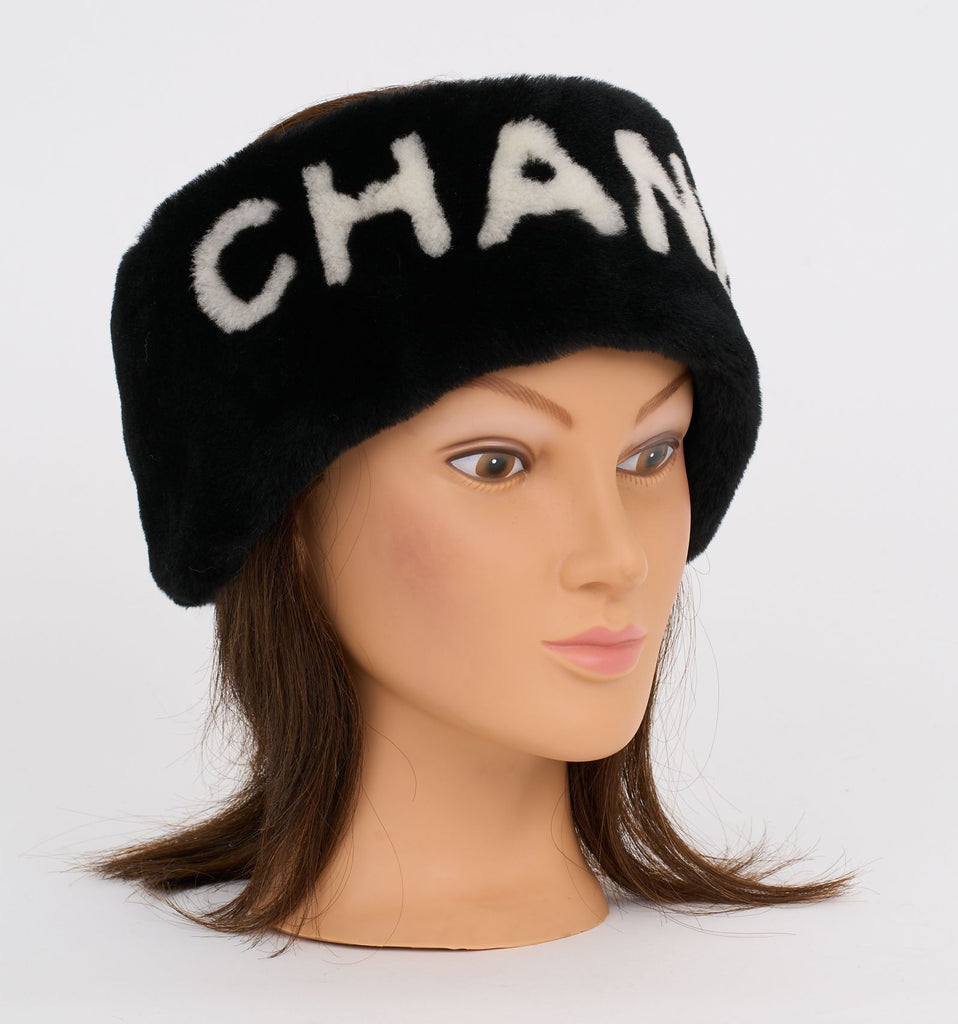 Chanel New Black WhiteShearling Headband