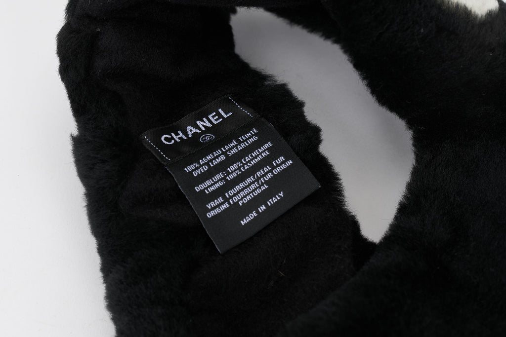 Chanel New Black Fur Logo Headband