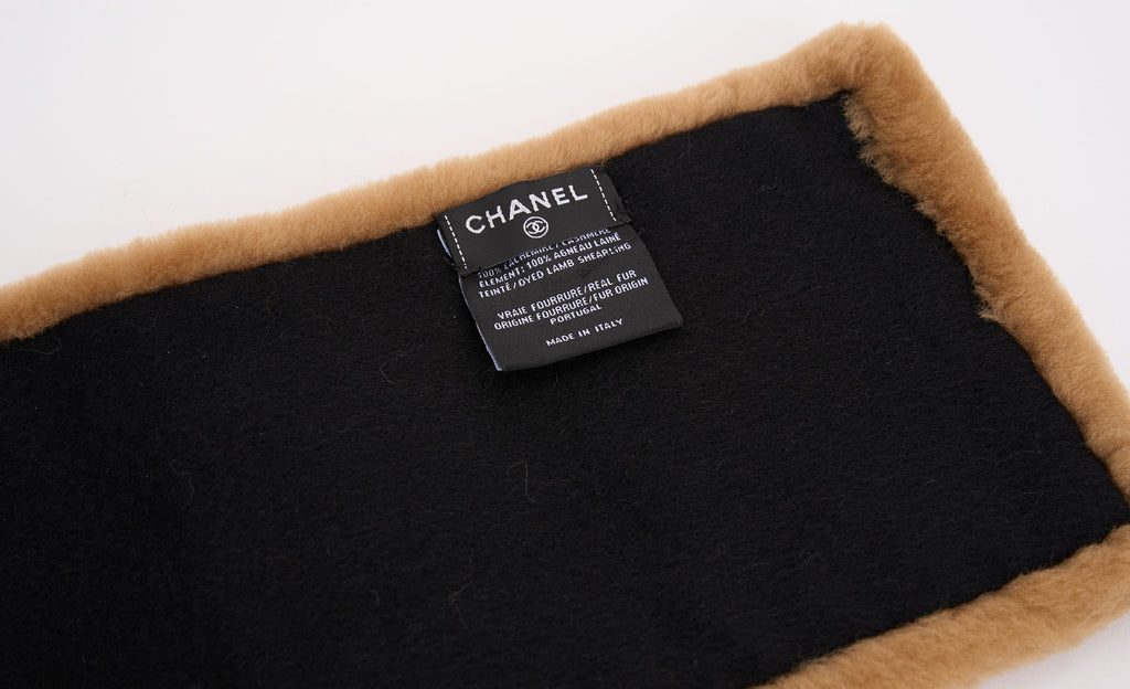Chanel Caramel Shearling Logo Scarf