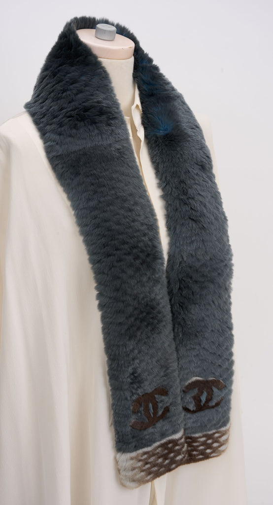 Chanel Orylag Fur Two-Tone Logo Scarf